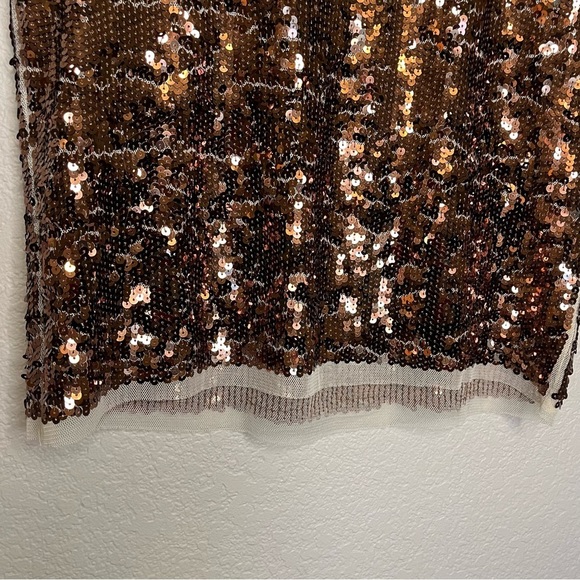 Ann Taylor LOFT Bronze and Cream Sequin Mesh Cap Sleeve Top Size Medium - Picture 11 of 13